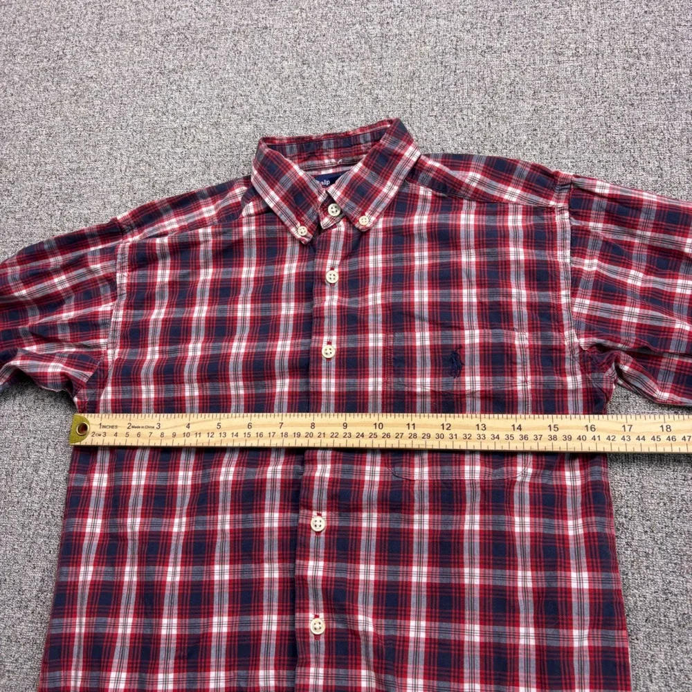 Ralph‎ Lauren Kids Red Navy Blue Plaid Button Down Shirt Size S Cotton Pony Logo